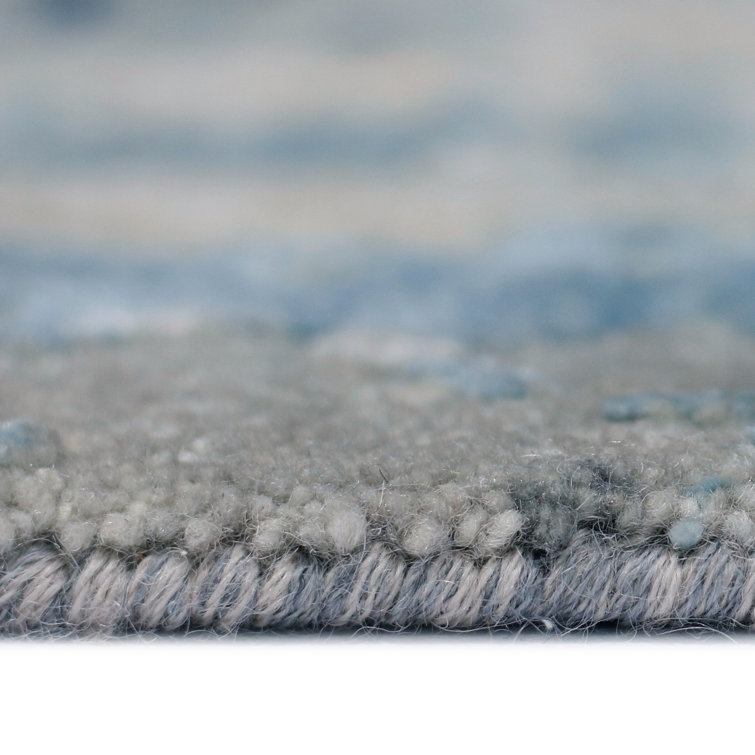 Hand-Knotted Blue Abstract Wool Silk Area Rug