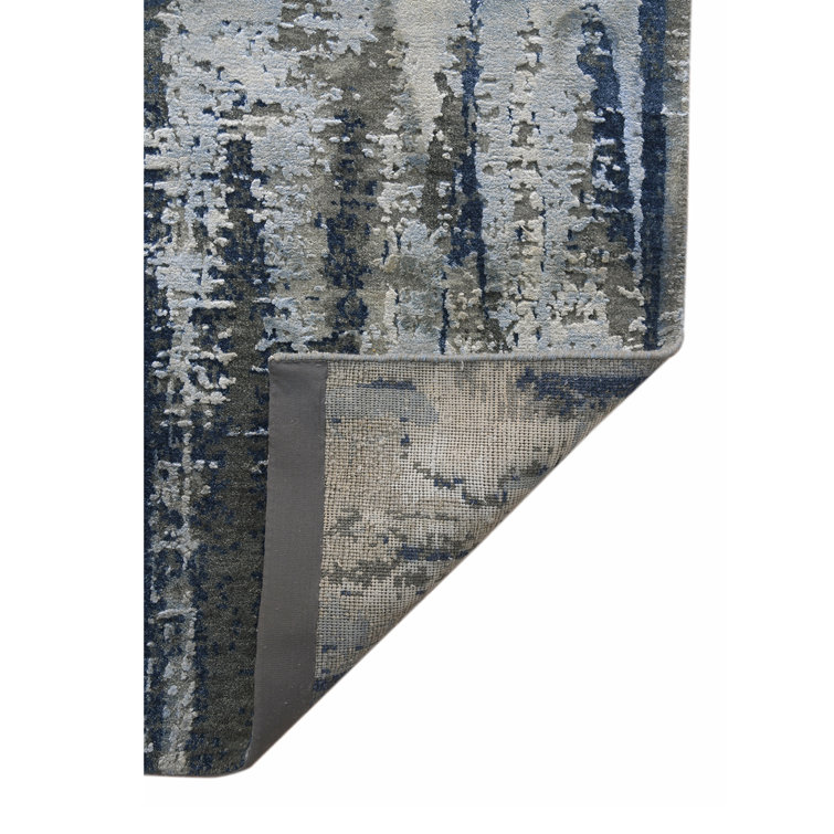 Hand-Knotted Blue Abstract Wool Silk Area Rug
