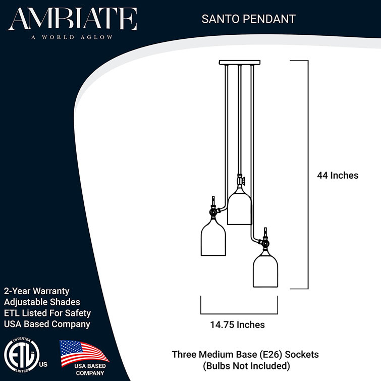 Santo Adjustable 44" Brushed Gold 3-Light Island Pendant