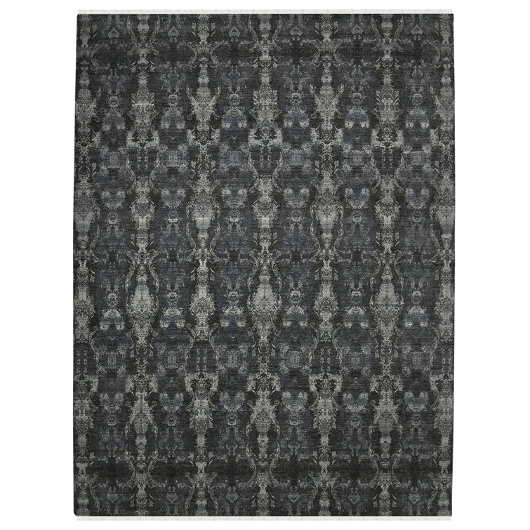 Hand-Knotted Blue Wool Diamond Pattern Area Rug 2'x3'