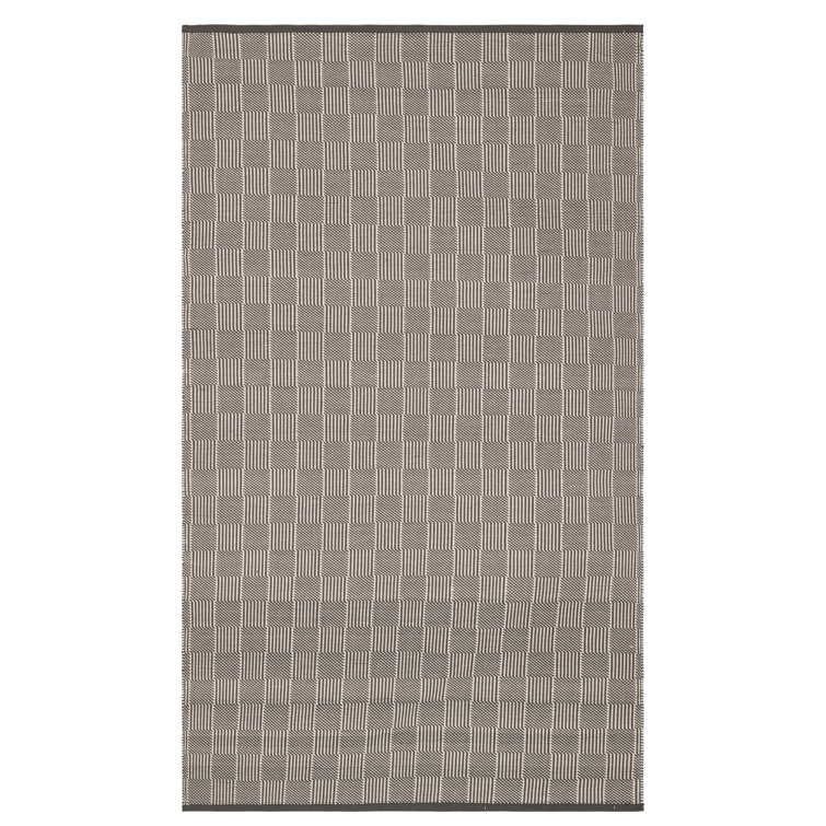 Gray and White Synthetic Flat Woven Rectangular Rug, 4' x 6'