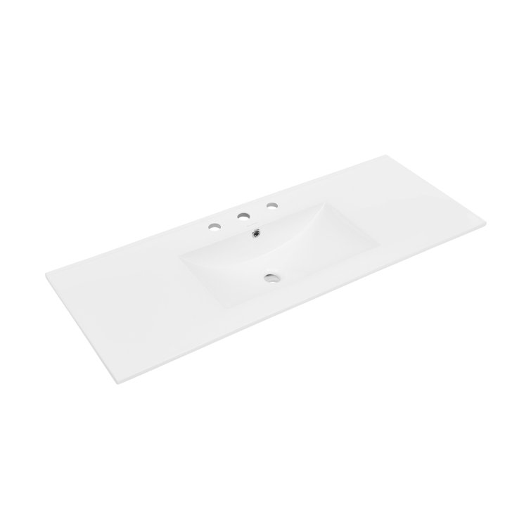 Glossy White Ceramic Vanity Top with Spacious Basin, 48 inch