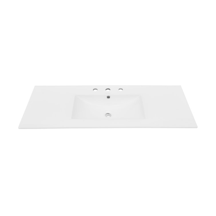 Glossy White Ceramic Vanity Top with Spacious Basin, 48 inch
