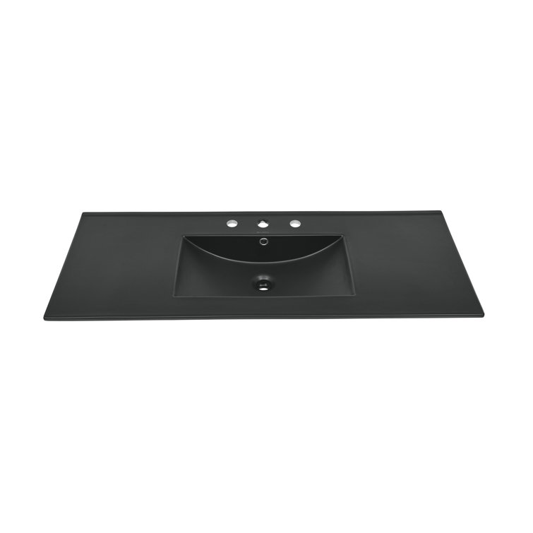 Matte Black Ceramic Vanity Sink Top with Three Faucet Holes