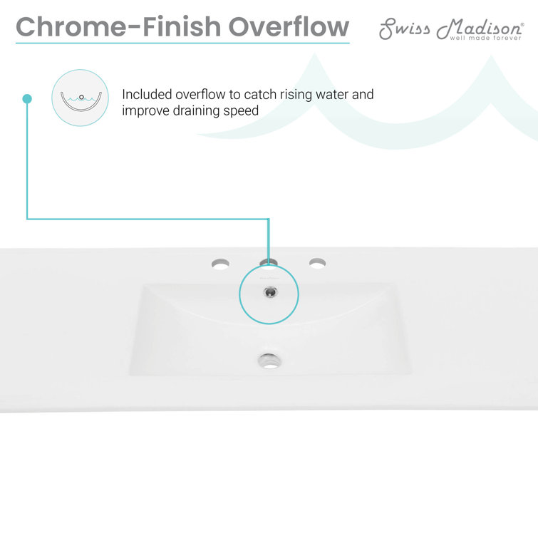 Glossy White Ceramic Vanity Top with Spacious Basin, 48 inch