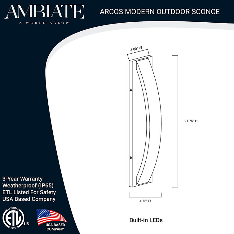 Black Modern LED Outdoor Wall Sconce with Curved Design