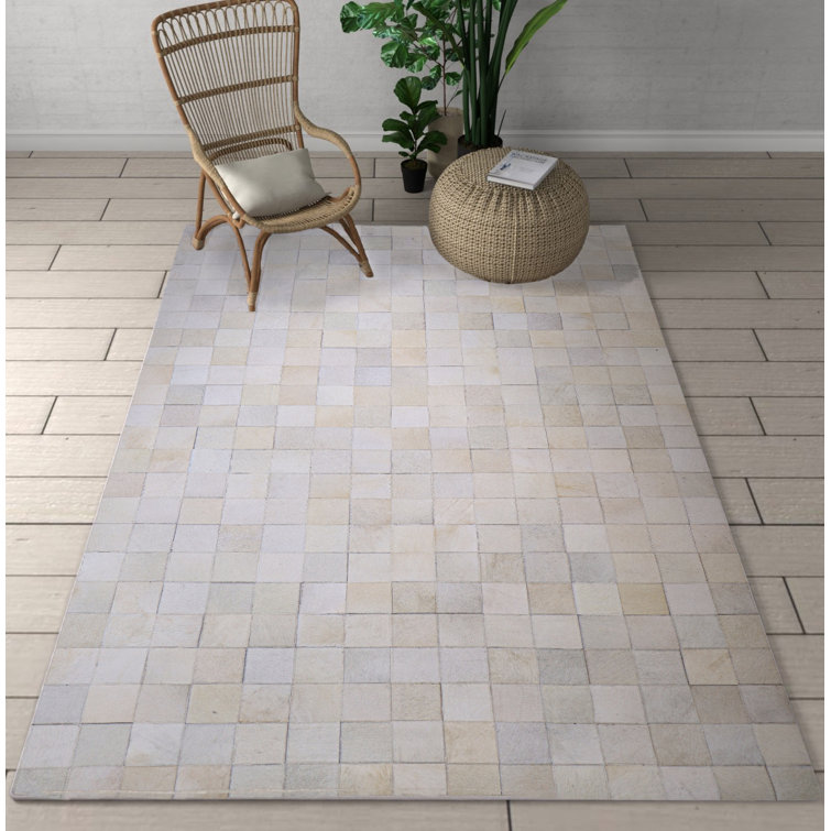 Handmade Gray Geometric Cowhide Rectangular Rug 8' x 10'