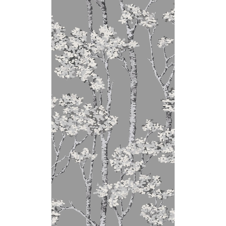 Grey Birch Grove Vinyl Peel and Stick Wallpaper Roll