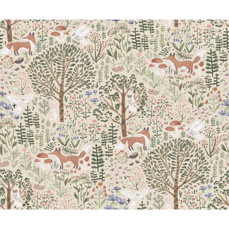 Almond Vintage Forest Critters Peel and Stick Wallpaper Roll