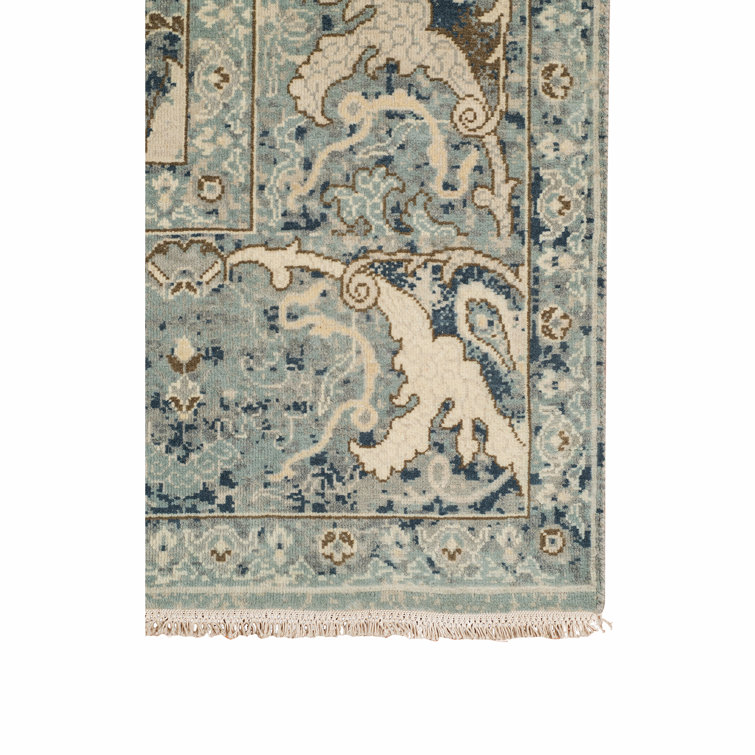 Blue Hand-Knotted Wool Rectangular Area Rug 9' x 12'