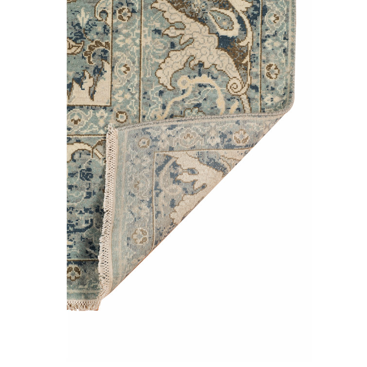 Blue Hand-Knotted Wool Rectangular Area Rug 9' x 12'