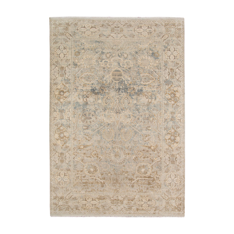 Hand-Knotted Blue and Beige Wool Area Rug 9' x 12'