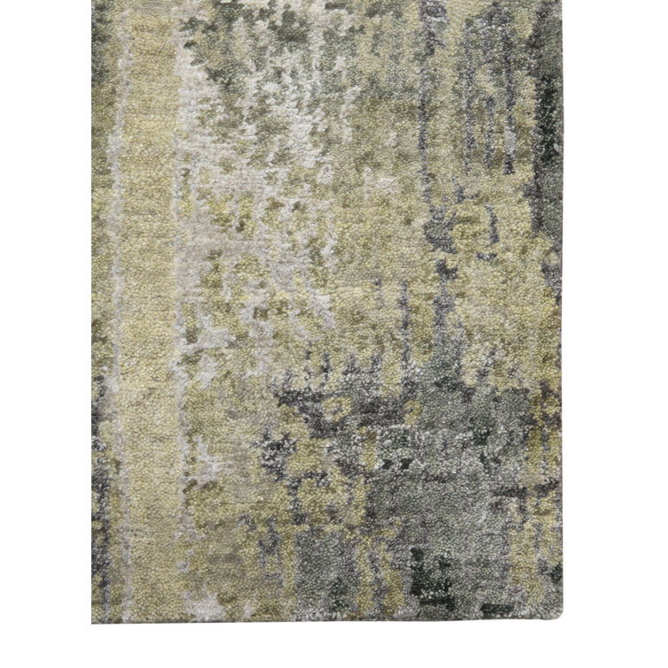 Gray Hand-Knotted Wool Viscose Abstract Accent Rug 2'x3'