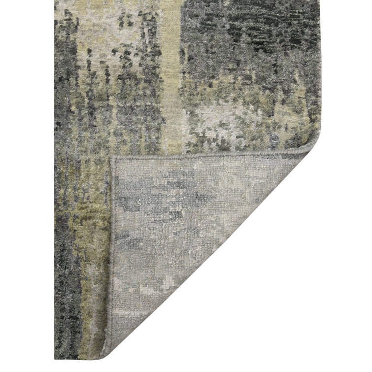 Gray Hand-Knotted Wool Viscose Abstract Accent Rug 2'x3'