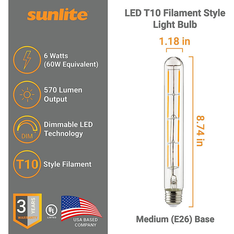 Amber 8.74'' Clear LED Tubular Dimmable Light Bulbs (Set of 10)
