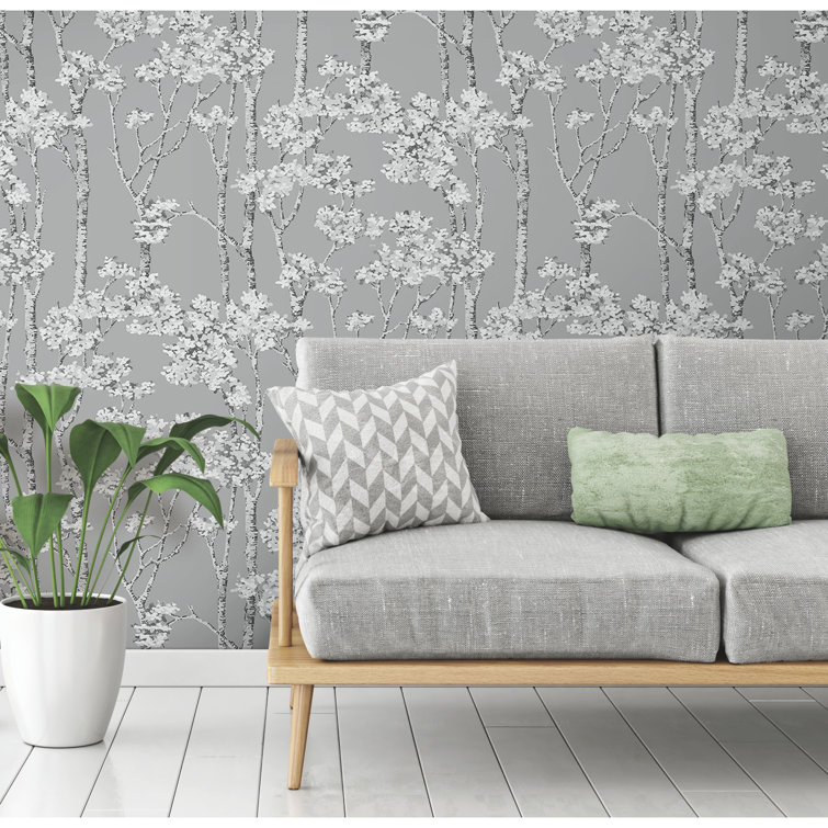 Grey Birch Grove Vinyl Peel and Stick Wallpaper Roll