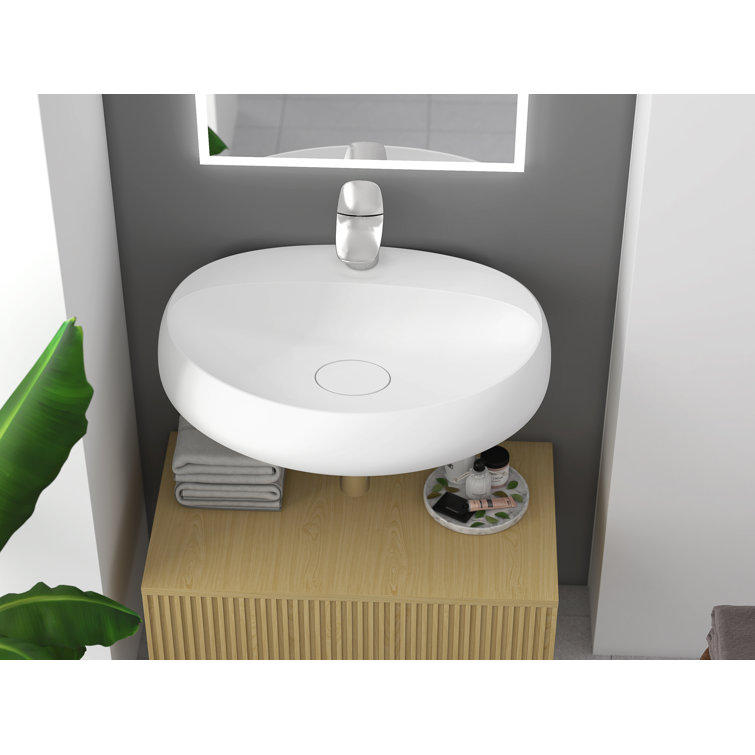 Rosaria Matte White Oval Ceramic Wall Mount Bathroom Sink