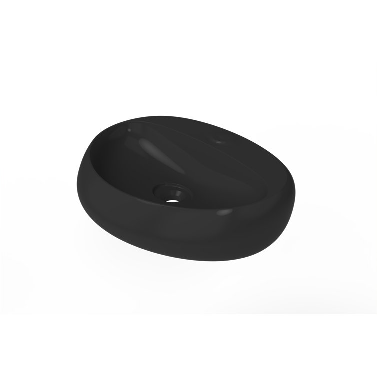 Matte Black Ceramic Oval Wall Mount Bathroom Sink