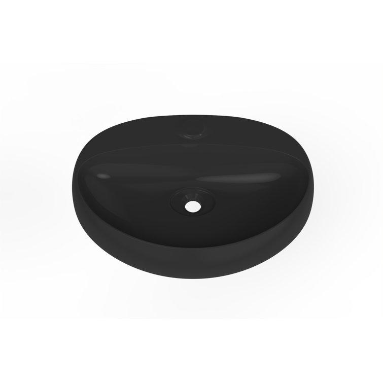 Matte Black Ceramic Oval Wall Mount Bathroom Sink