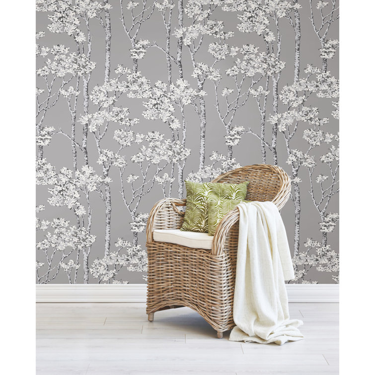 Grey Birch Grove Vinyl Peel and Stick Wallpaper Roll