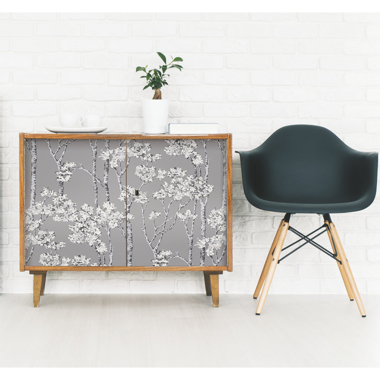 Grey Birch Grove Vinyl Peel and Stick Wallpaper Roll