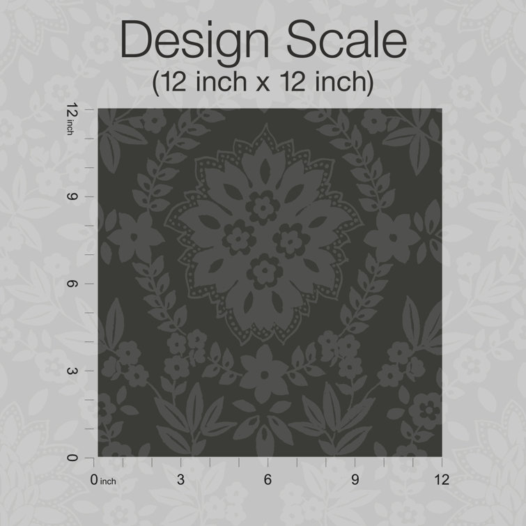 Black Damask Self-Adhesive Repositionable Wallpaper Roll