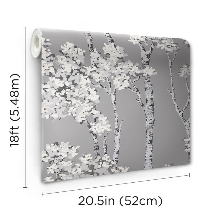 Grey Birch Grove Vinyl Peel and Stick Wallpaper Roll