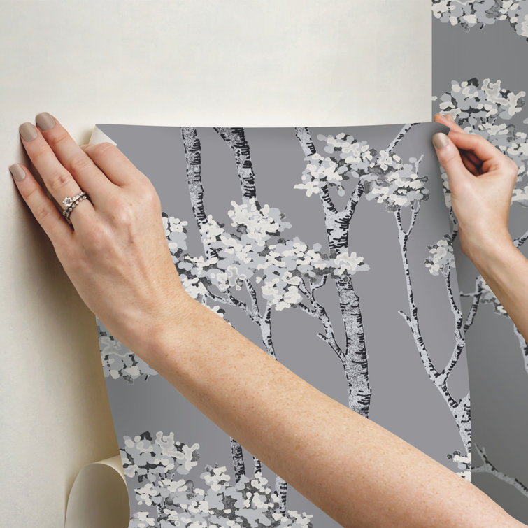 Grey Birch Grove Vinyl Peel and Stick Wallpaper Roll