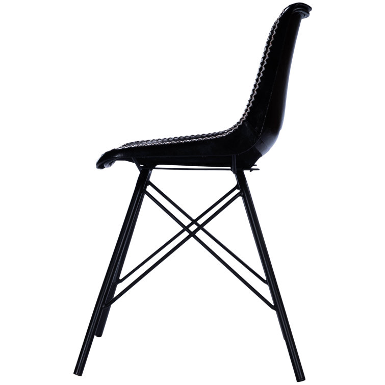 Mid-Century Modern Black Leather and Iron Side Chair