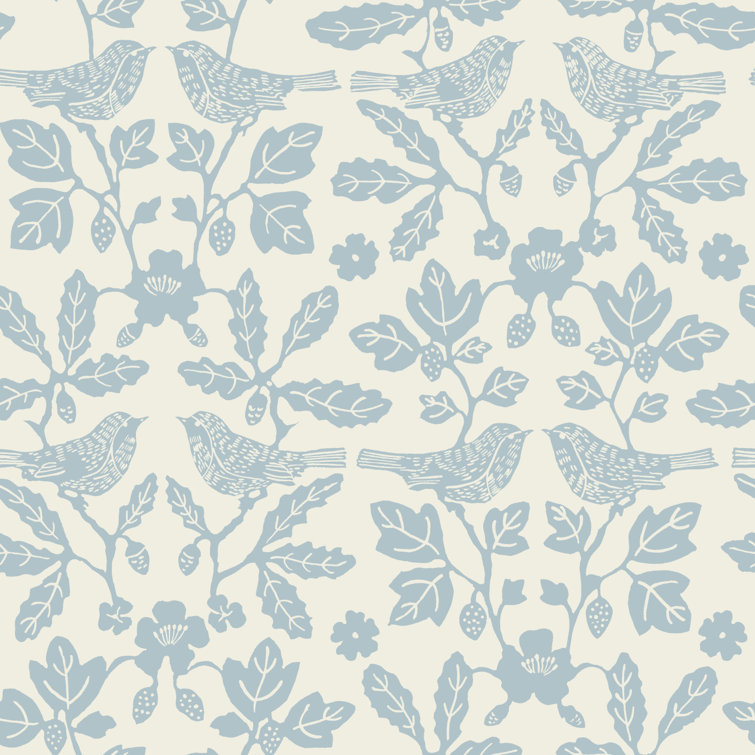 Glacial Blue Bird and Botanical Peel & Stick Wallpaper