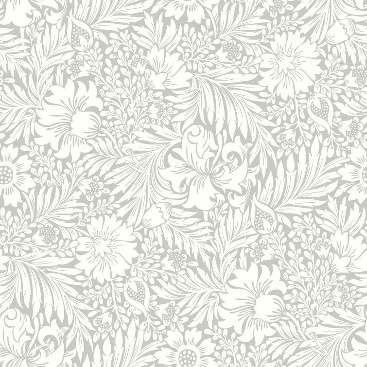 Mist Gray Floral Peel and Stick Vinyl Wallpaper