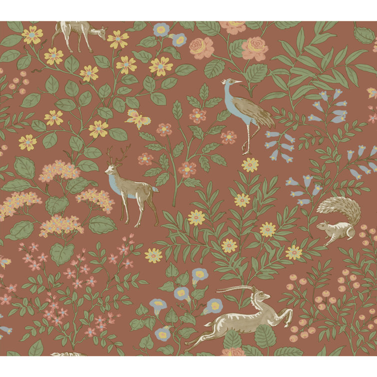 Rust Floral Peel & Stick Vinyl Wallpaper