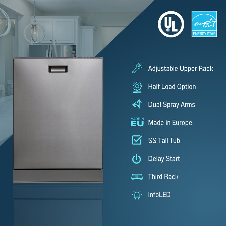 24" Stainless Steel Top Control Built-In Dishwasher with Third Rack