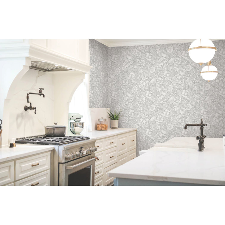 Mist Gray Floral Peel and Stick Vinyl Wallpaper
