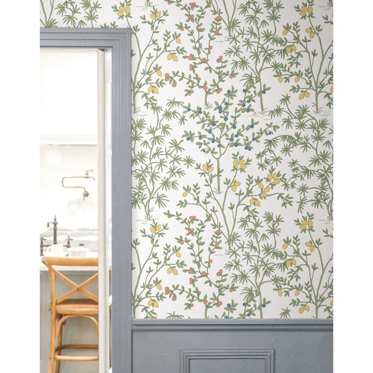 White Lemon Grove Peel and Stick Botanical Wallpaper