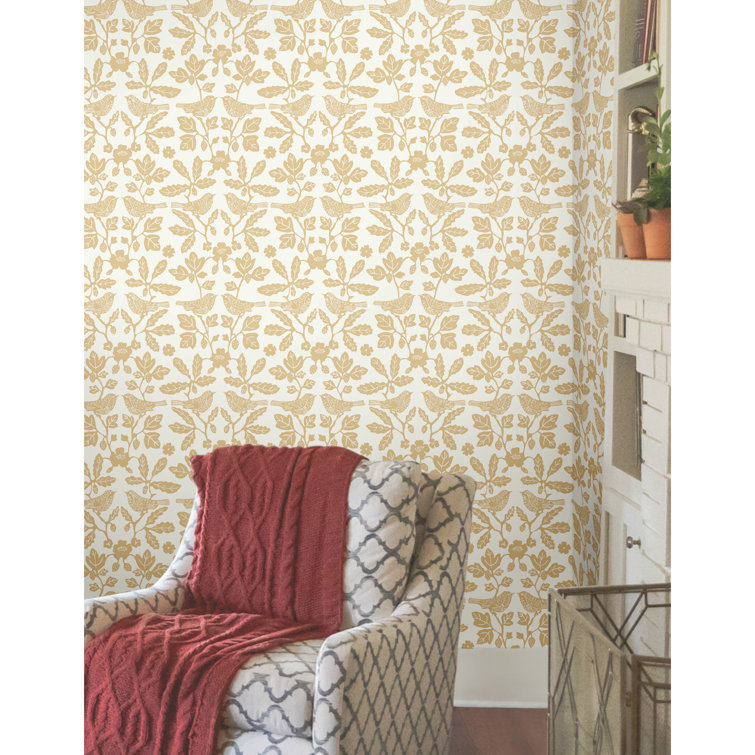 Ochre Yellow Damask Self-Adhesive Peel and Stick Wallpaper