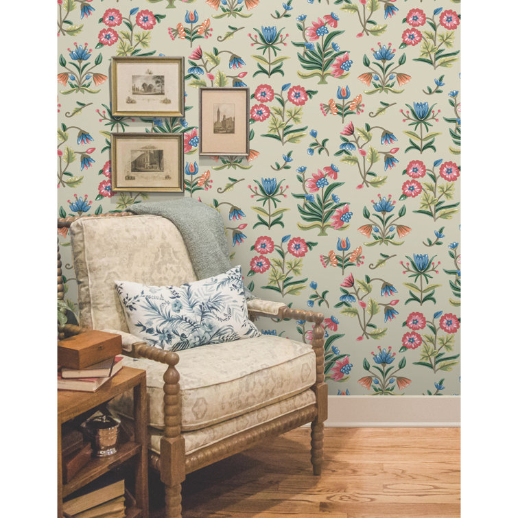 Taupe and Multi Floral Peel and Stick Wallpaper