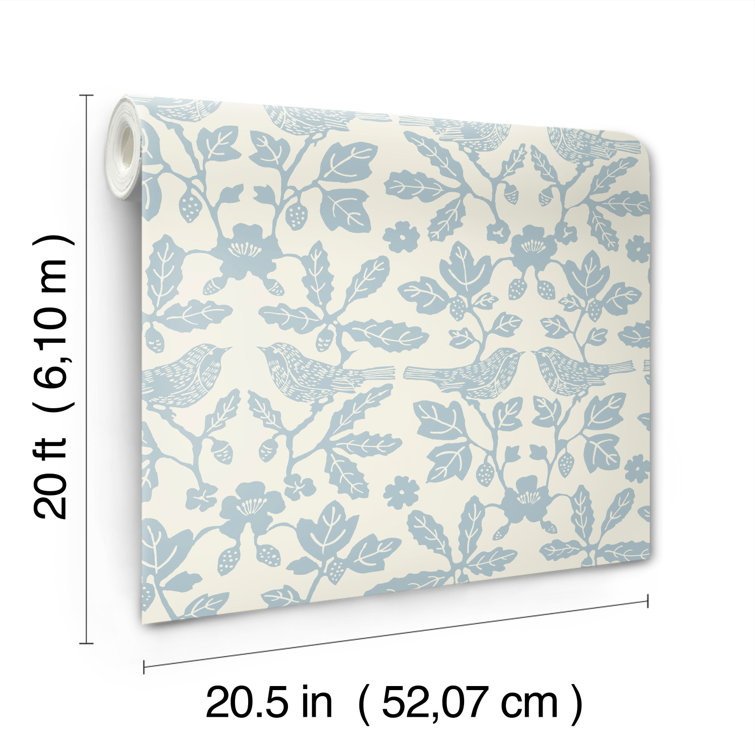 Glacial Blue Bird and Botanical Peel & Stick Wallpaper