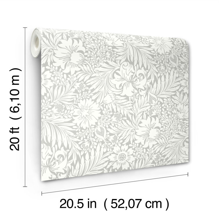 Mist Gray Floral Peel and Stick Vinyl Wallpaper