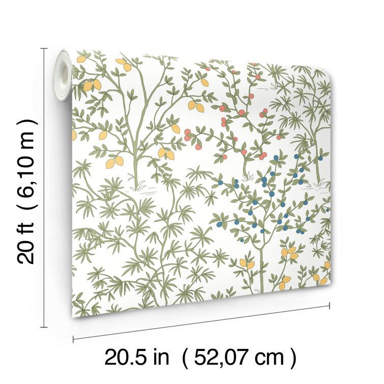 White Lemon Grove Peel and Stick Botanical Wallpaper