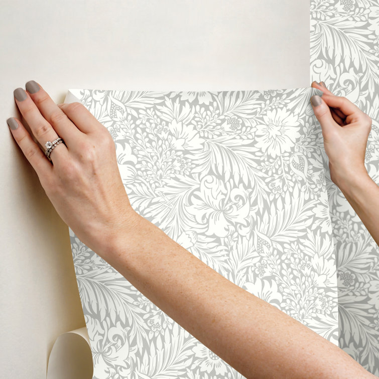 Mist Gray Floral Peel and Stick Vinyl Wallpaper