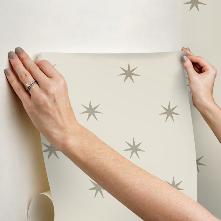 Wicker Beige and Metallic Glint Star Peel and Stick Wallpaper