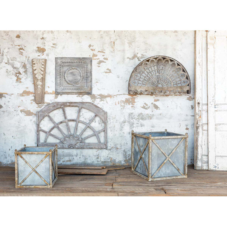 Small Rustic Metal Outdoor Planter with Tin Liner