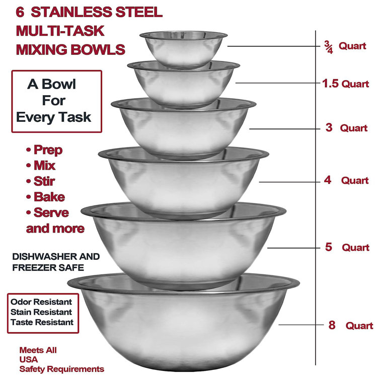 Stainless Steel 6-Piece Nested Mixing Bowl Set