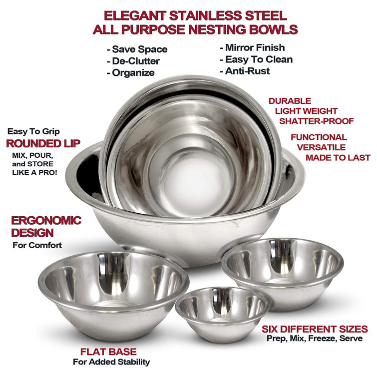 Stainless Steel 6-Piece Nested Mixing Bowl Set