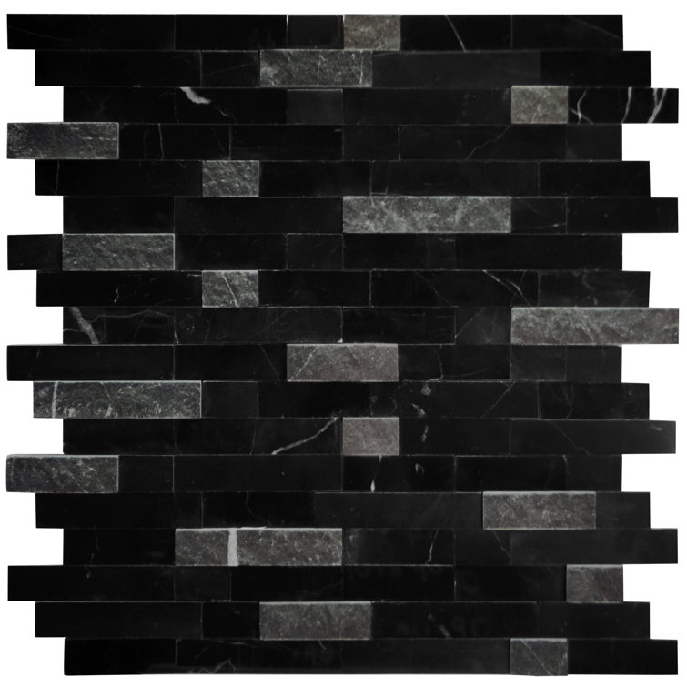 Black Natural Marble Peel and Stick Mosaic Tile