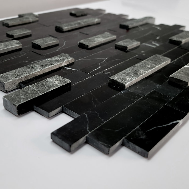 Black Natural Marble Peel and Stick Mosaic Tile