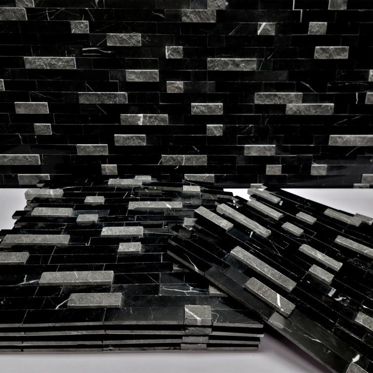 Black Natural Marble Peel and Stick Mosaic Tile