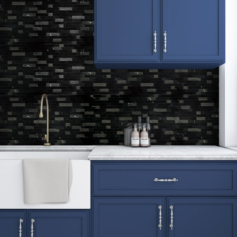 Black Natural Marble Peel and Stick Mosaic Tile