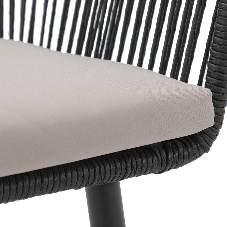 Black Wicker and Metal Outdoor Dining Chairs with Cushions, Set of 2